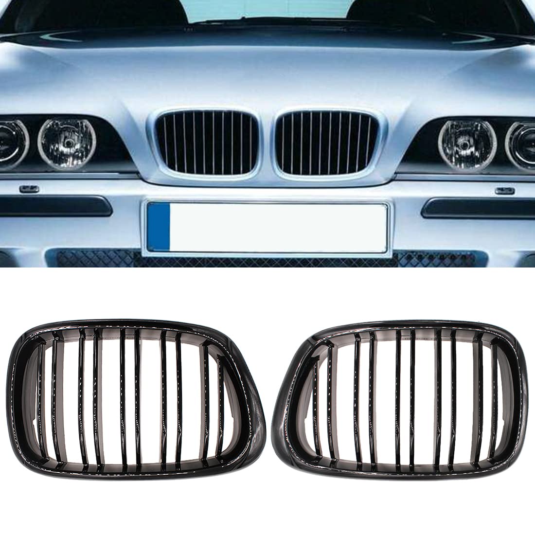 HZTWFC Frontstoßstange Doppellamellengrill Glänzend Schwarz Fronthaube Nierengrill Grill ABS Doppelleitung für BMW E39 5er 525 528 1995-2004 HZTWFC Frontstoßstange Doppellamellengrill Glänzend Schwarz Fronthaube Nierengrill Grill ABS Doppelleitung für BMW E39 5er 525 528 1995-2004 von HZTWFC