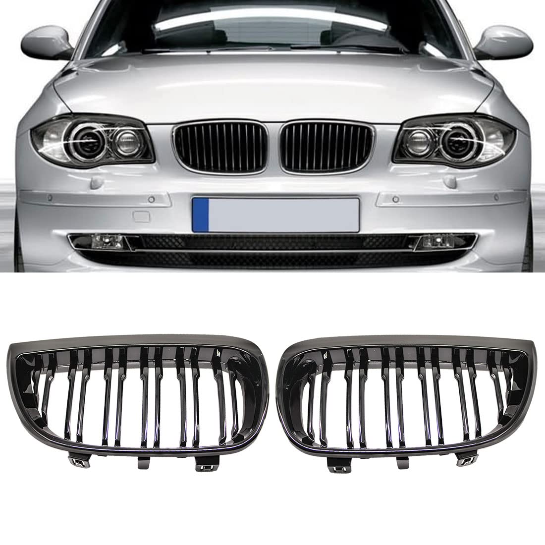 HZTWFC Kühlergrill vorne Niere Sportgitter Ersatz glänzend schwarz Doppellamellen für BMW E87 1er 2004–2006 M Power HZTWFC Kühlergrill vorne Niere Sportgitter Ersatz glänzend schwarz Doppellamellen für BMW E87 1er 2004–2006 M Power von HZTWFC