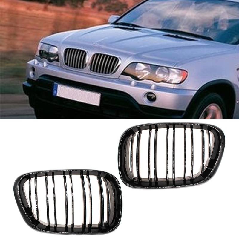 HZTWFC Sportlicher Stil Doppelte Latte Glänzend Schwarz Kühlergrill Nierengrill Ersatz für BMW X5 E53 1998–2003 von HZTWFC