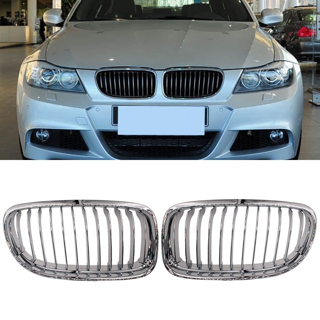 HZYCKJ 1 Paar Auto Stoßstange Vorne Niere Grill Grill Single Slat Glossy Chrome Für BMW 3er E90 2009 2010 2011 Für LCI 323i 325i 330i 335i HZYCKJ 1 Paar Auto Stoßstange Vorne Niere Grill Grill Single Slat Glossy Chrome Für BMW 3er E90 2009 2010 2011 Für LCI 323i 325i 330i 335i von HZYCKJ
