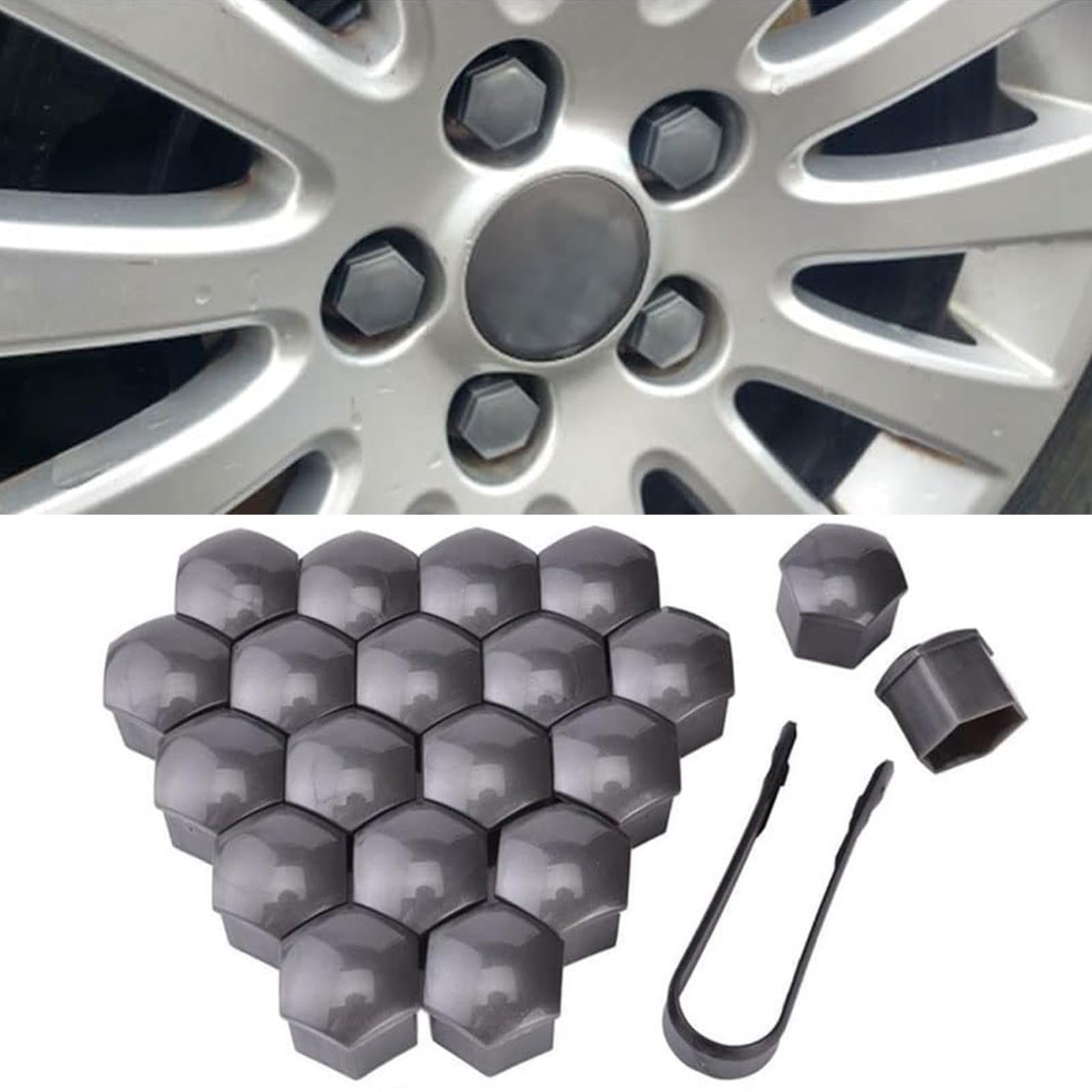 20 Stück Auto Radmutternkappen für Volvo V40, Radschrauben Kappen, Sechskant-Reifen Muttern-Abdeckungen, Radmuttern Bolt mit Entfernungswerkzeugsatz(17mm,Grey) von HZYDMEA