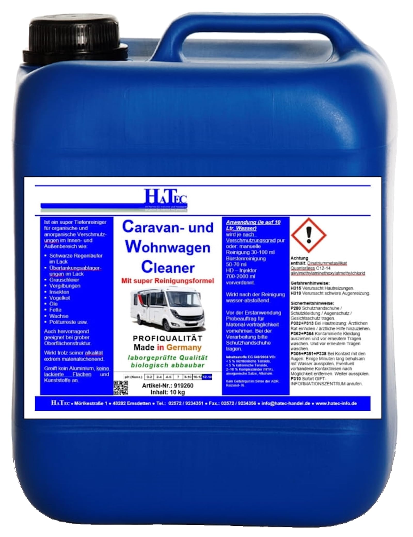 HaTec Caravan Reiniger, Caravan- und Wohnwagen Cleaner 10-kg, Caravan Reiniger, Wohnwagen Reiniger von HaTec