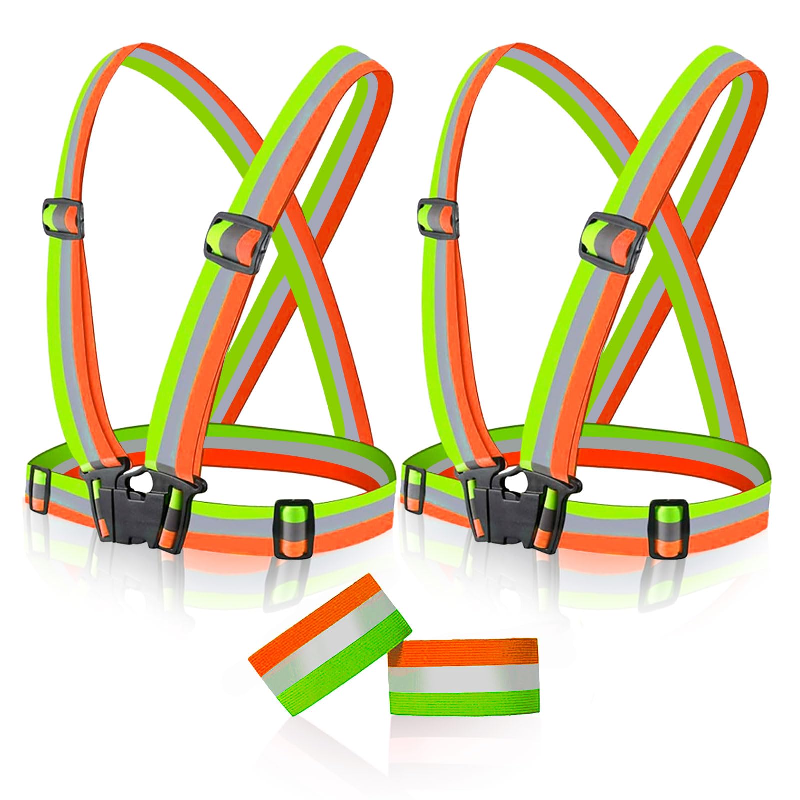 Hacintre 2 Stück Reflektorweste, Reflective Vest Mit 2 Cuffs, Sicherheitsweste für Erwachsene und Jugendliche, Warnweste für Jogging,Radfahren,Wandern, Tag Nacht Motorrad (Farbblockweste x 2) von Hacintre