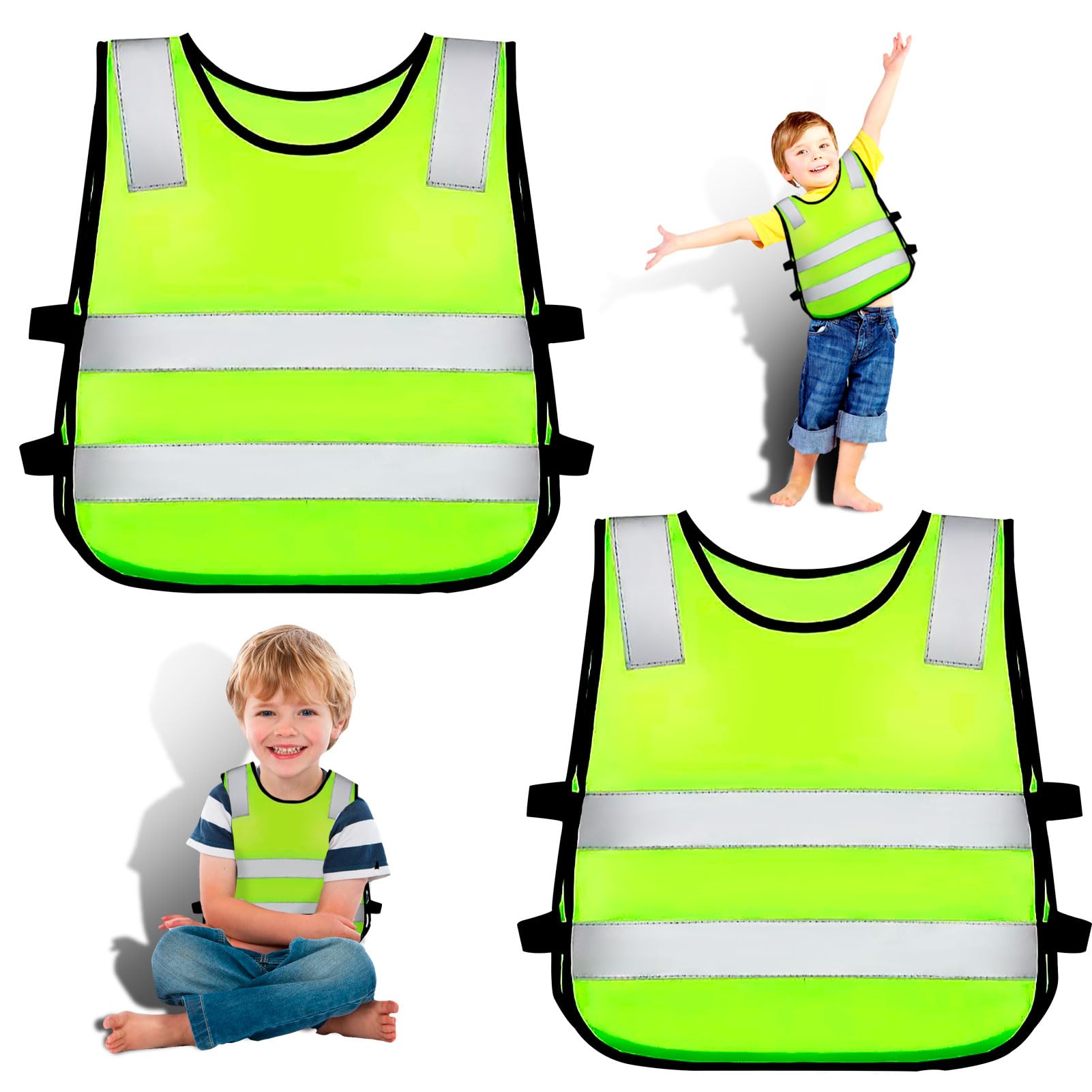 Hacintre 2 Stück Reflektorweste, Reflective Vest Mit 2 Cuffs, Sicherheitsweste für Erwachsene und Jugendliche, Warnweste für Jogging,Radfahren,Wandern, Tag Nacht Motorrad (Kinderweste X 2) von Hacintre