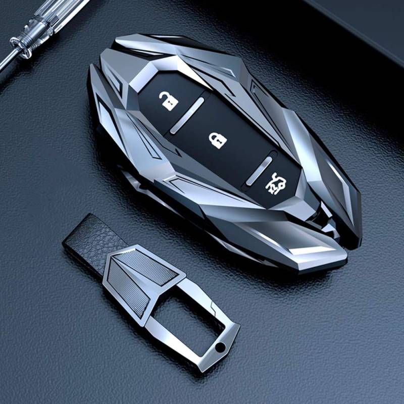 Hacreyatu Autoschlüssel Hülle kompatibel mit Chevrolet Cruze Spark Sonic Camaro Volt Bolt Trax Malibu Cruze Smart Key Autoschlüssel - Zinklegierung Schutzhülle Schlüsselhülle Cover (Silber) von Hacreyatu