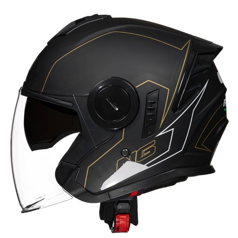 Halbschalenhelm Motorradhelm Mit DOTECE Zugelassen Brain-Cap Halbschale Jet-Helm Roller-Helm Scooter-Helm Mit Built-In Visier Offenem Helm Retro Motorrad Halbhelm 13,M:57-58CM von HaiBing