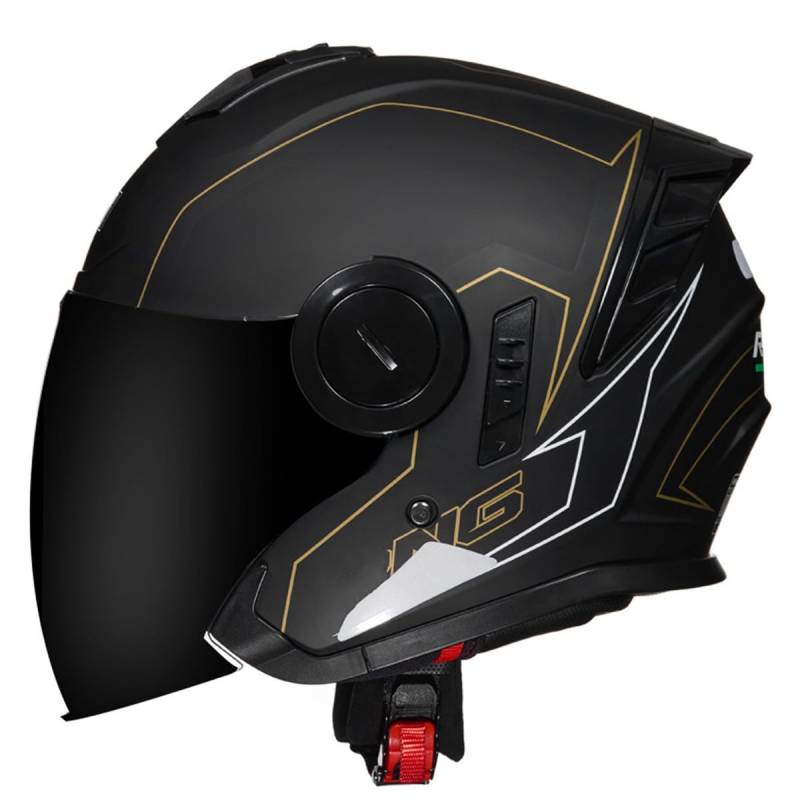 Halbschalenhelm Motorradhelm Mit DOTECE Zugelassen Brain-Cap Halbschale Jet-Helm Roller-Helm Scooter-Helm Mit Built-In Visier Offenem Helm Retro Motorrad Halbhelm 14,XXL:63-64CM von HaiBing