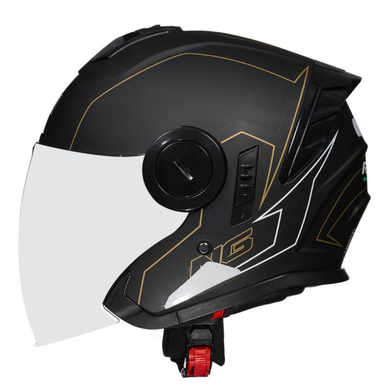 Halbschalenhelm Motorradhelm Mit DOTECE Zugelassen Brain-Cap Halbschale Jet-Helm Roller-Helm Scooter-Helm Mit Built-In Visier Offenem Helm Retro Motorrad Halbhelm 15,L:59-60CM von HaiBing