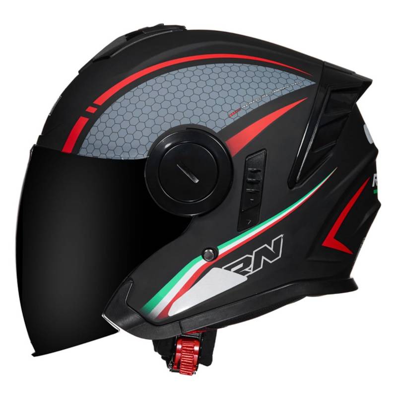 Halbschalenhelm Motorradhelm Mit DOTECE Zugelassen Brain-Cap Halbschale Jet-Helm Roller-Helm Scooter-Helm Mit Built-In Visier Offenem Helm Retro Motorrad Halbhelm 2,L:59-60CM von HaiBing