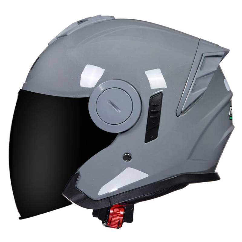 Halbschalenhelm Motorradhelm Mit DOTECE Zugelassen Brain-Cap Halbschale Jet-Helm Roller-Helm Scooter-Helm Mit Built-In Visier Offenem Helm Retro Motorrad Halbhelm 23,L:59-60CM von HaiBing