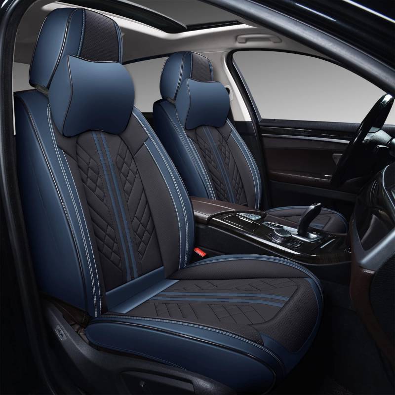 Auto Sitzbezügesets, für Volvo XC90 5seats 2003-2019 PU Leder Porosität Autositzbezügen | Vorne und Hinten Sitzschoner Zubehör,F Darkblue & Black von HaiZer