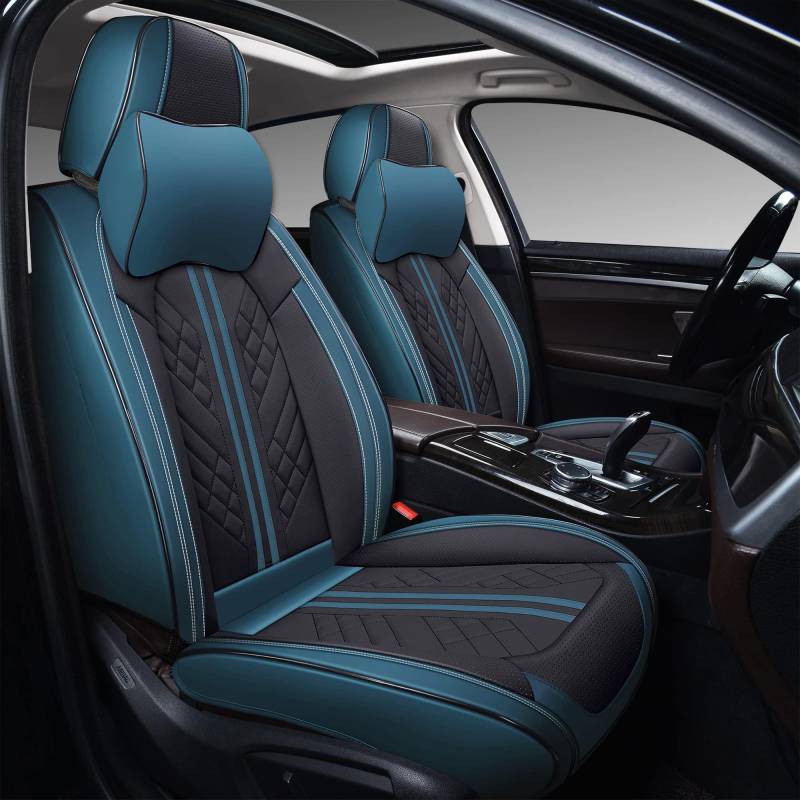 Auto Sitzbezügesets, für Volvo XC90 5seats 2003-2019 PU Leder Porosität Autositzbezügen | Vorne und Hinten Sitzschoner Zubehör,G Lake Blue & Black von HaiZer