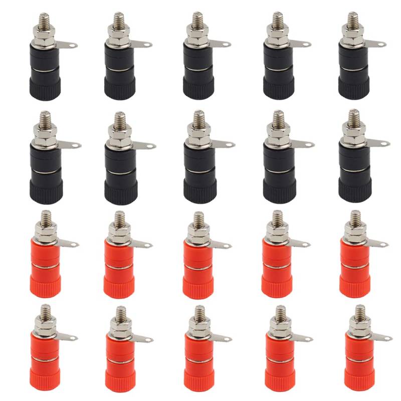 Hailege 20pcs JS-910B JS-919 Terminal Wire Steckverbinder JS-910B Klinkenbuchse Buchse Bindung Bananenstecker 4mm Bananenstecker Klinke Mounter für Lautsprecher Audio 10 Rot + 10 Schwarz von Hailege
