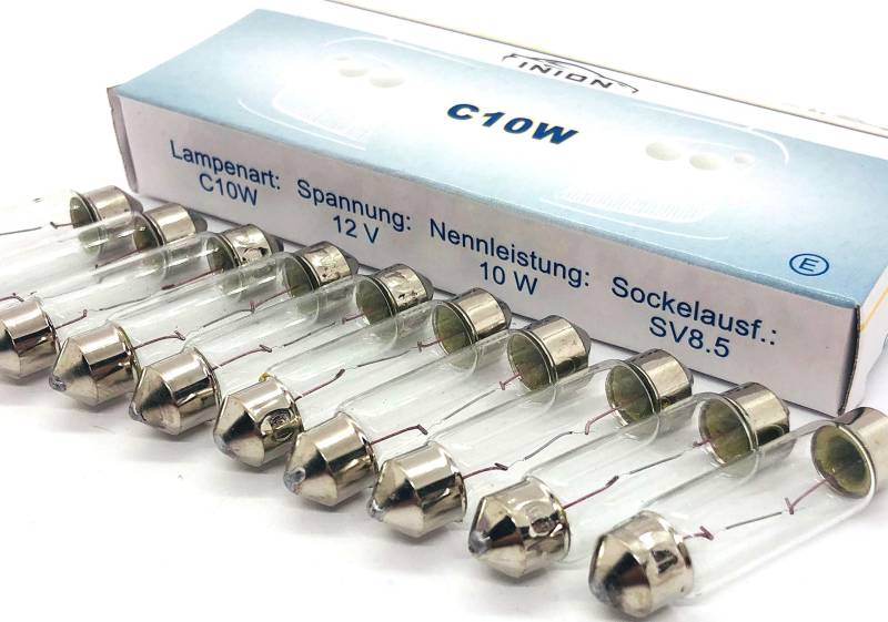 10x Stück C10W 12V S8.5 SV8.5-8 10W 41mm Glühlampe Autolampen von Hallenwerk