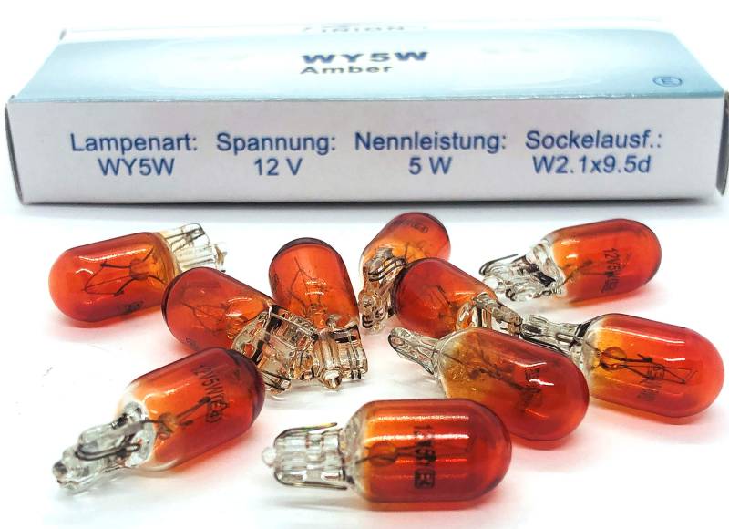 10x Stück WY5W W2.1x9.5d T10 5W 12V AMBER ORANG Glühlampe Seitenlinker Autolampen von Hallenwerk