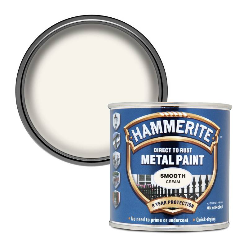 Hammerite Direkt zu rostende Metallfarbe, glatte cremefarbene Oberfläche, 250 ml von HAMMERITE