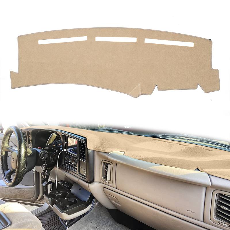 HanLanKa Armaturenbrettabdeckung für Chevrolet Silverado 1500 2500 3500 1999–2006 Avalanche Chevy Tahoe Suburban GMC Sierra Yukon Armaturenbrett-Abdeckmatte (Premium-Teppich, beige) von HanLanKa