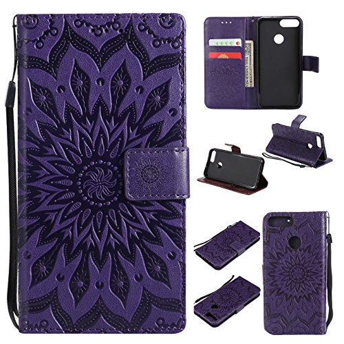 Hülle für Huawei Honor 9 Lite [Nicht für Honor 9], Leder Hülle Flip Case Schutzhülle mit Standfunktion Kredit Kartenfach Blumen Flower Cute Muster Handyhülle Cover Magnetisch für Huawei Honor 9 Lite, Hancda Hüllen Leder Schale Silikon Case Dünn Tasche Etui Handytasche Lederhülle für Huawei Honor 9 Lite - Blumen Dunkel Lila von Hancda