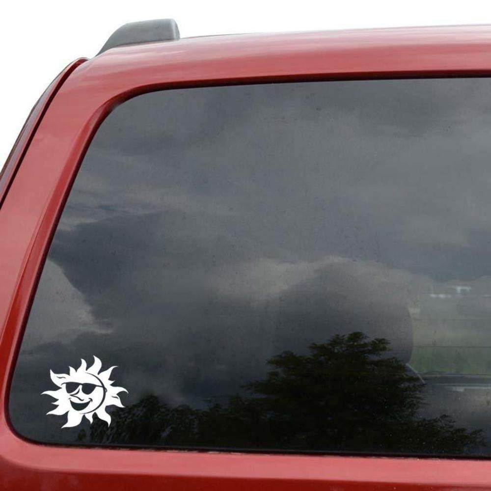 Happy Radiant Sun Wearing Sunglasses Fun Window Bumper JDM Sticker 14.5CMx12.1CM - White von Handmade By Stukk