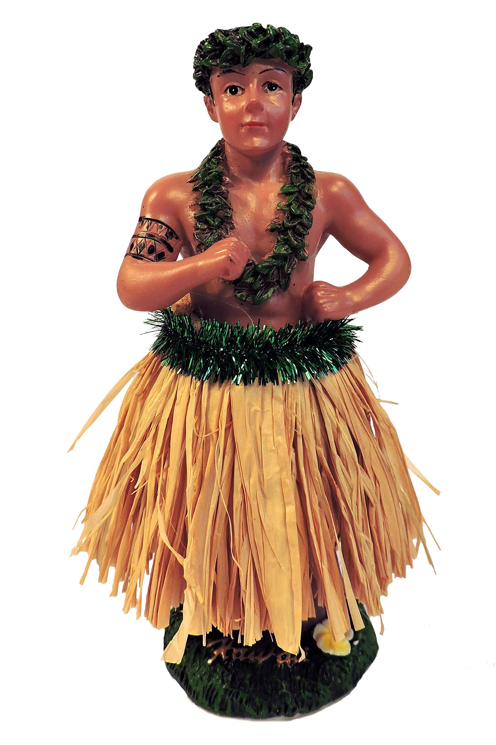 Hang Loose Aloha Hawaii Wackel Hula Figur Wackelhula Mann Dashboard Doll Auto Armaturenbrett 13cm (Bastrock Natur) von Hang Loose Aloha Hawaii