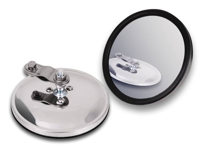 Universeller Weitwinkelspiegel rund 12,5cm mit poliertem rostfreiem Edelstahlgehäuse von Hansen Styling Parts