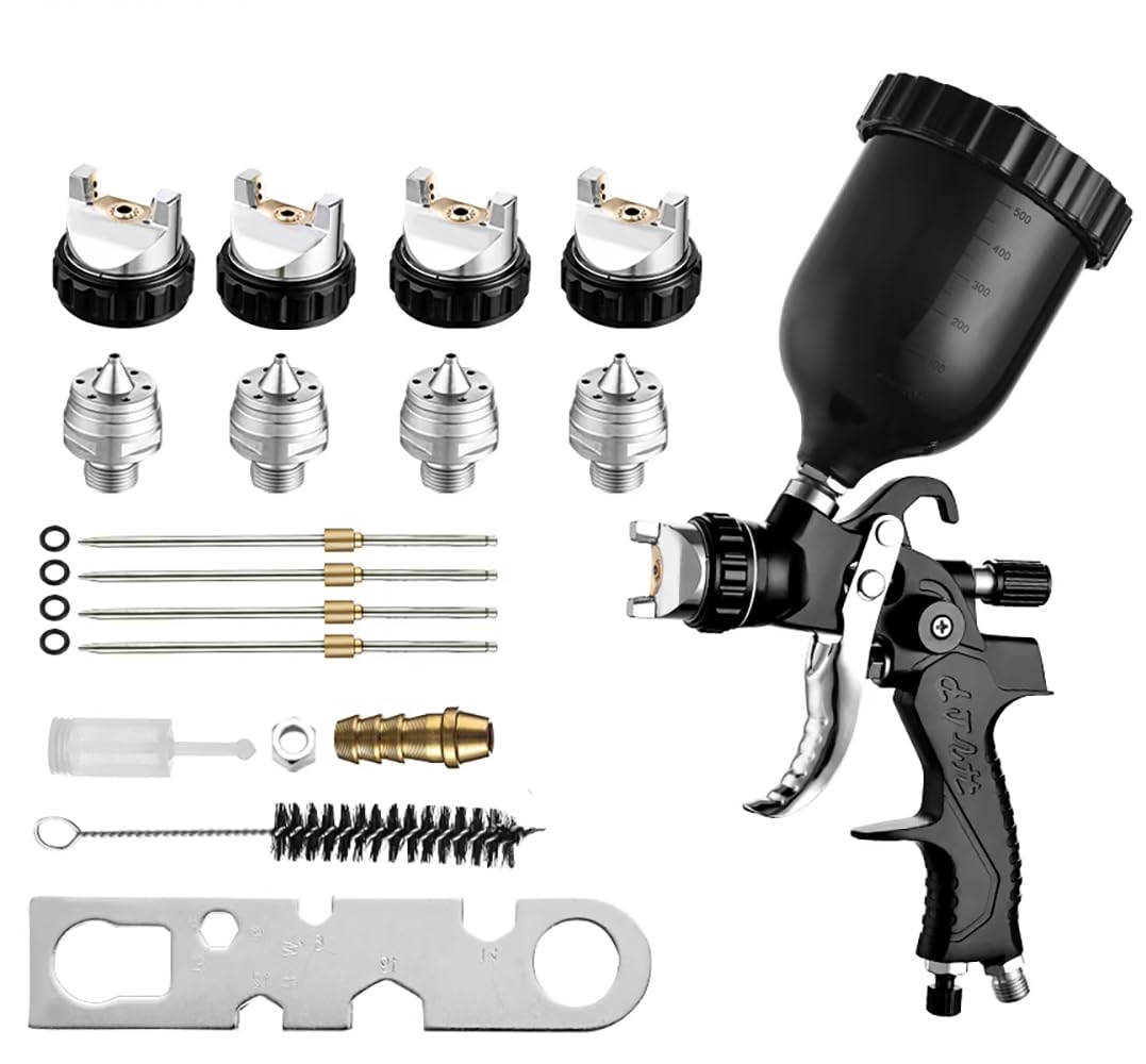 Hanured® HVLP Lackierpistole druckluft mit 1,3mm & 1,5mm & 1,8mm & 2,5mm Düsen, Farbspritzpistole für Auto, Möbel, Schwarz von Hanured