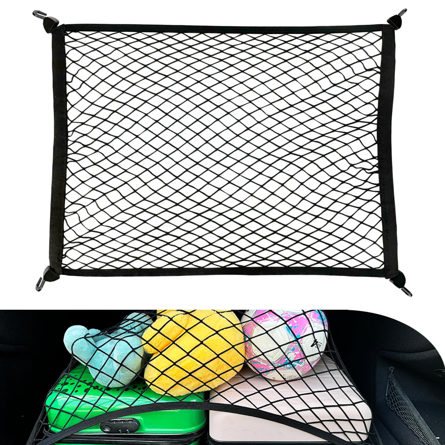 Haoledy Gepäcknetz Auto, Gepäcknetz Wohnmobil 80X60cm Erstreckt Sich auf 160x120cm, Elastisch Kofferraum Netz für anhänger mit 4 Haken, Kofferraumnetz Hundenetz Auto Kofferraum für die Meisten Autos von Haoledy