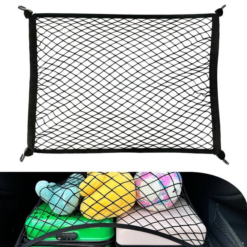 Haoledy Gepäcknetz Auto, Gepäcknetz Wohnmobil 80X60cm Erstreckt Sich auf 160x120cm, Elastisch Kofferraum Netz für anhänger mit 4 Haken, Kofferraumnetz Hundenetz Auto Kofferraum für die Meisten Autos von Haoledy