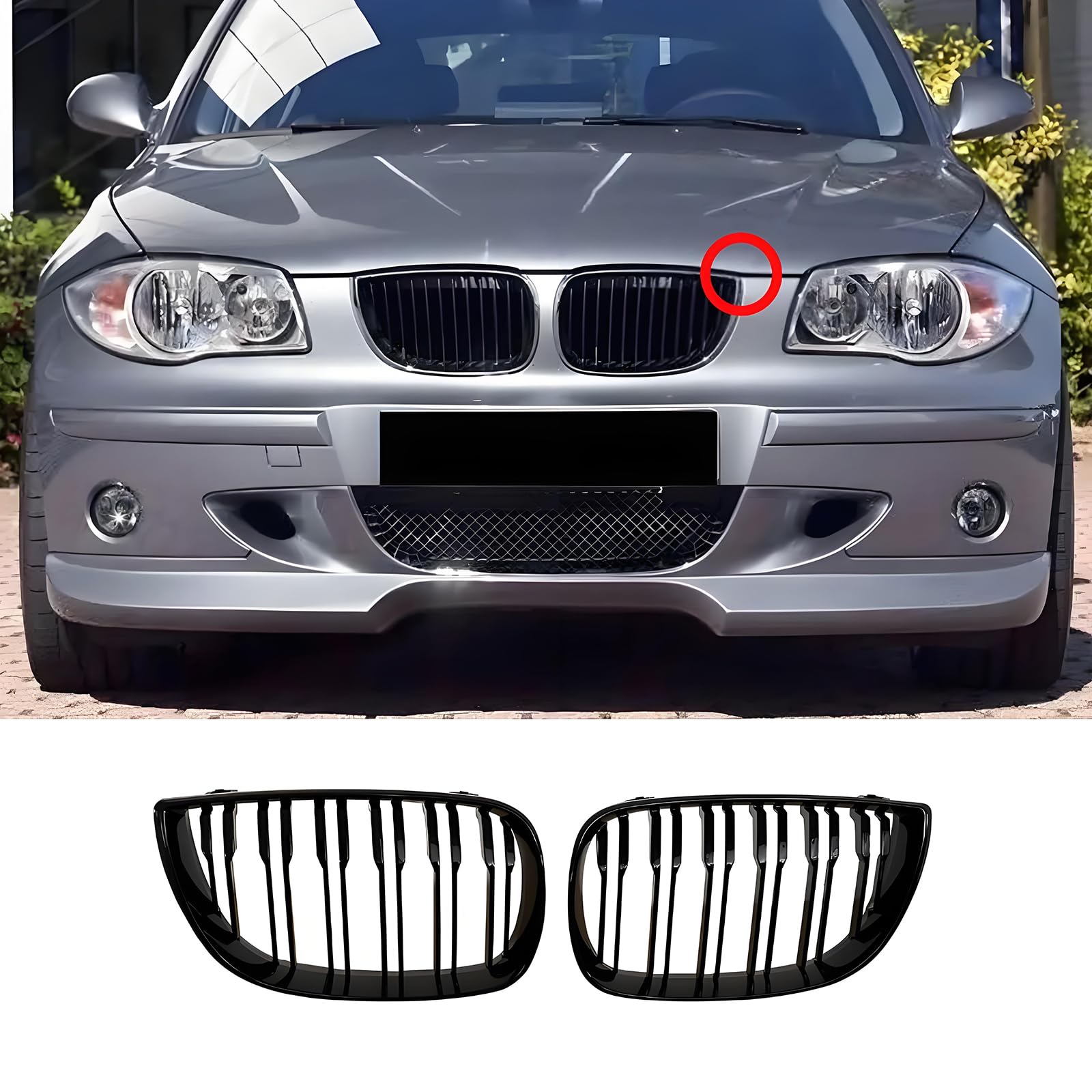 Haoyijiahui E81 Nieren Schwarz Kühlergrill Streifen E87 für BMW 1er E88 Nieren Grill Glanz Schwarz Doppelsteg Sport 2004-2007 E81 E87 PRE Facelift (For 1er E81 2004-2007 PRE) von Haoyijiahui