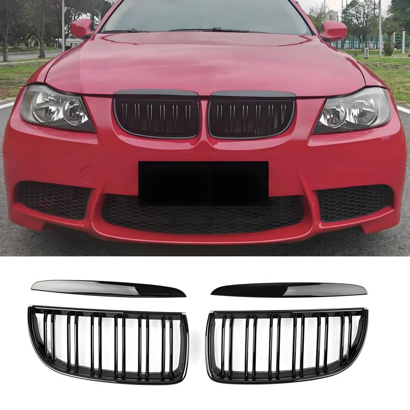 Haoyijiahui E90 E91 Nieren Schwarz - Kühlergrill - Passend für BMW 3er E90 E91 2005-2008 - Doppelsteg Nieren Sport Grill (For 3er E90 2005-2008) von Haoyijiahui
