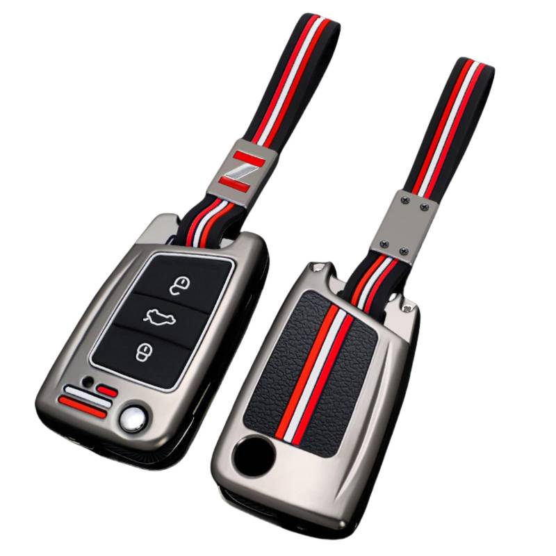 Happyit Auto Zink-Legierung Schlüssel Fall Halter Compatible with VW Volkswagen Golf 7 MK7 Tiguan MK2 For SEAT Ateca Leon FR 2 Ibiza Skoda Octavia 3 Tasten (Matt+Seil) von Happyit