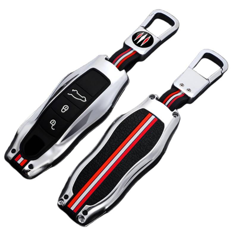 Happyit Auto Zink-Legierung Schlüssel Fall Halter für Porsche Cayenne 958 911 lepin 996 macan panamera 997 944 924 987 987 gt3 cayman 987 3/4 Tasten (Silber+Quadratische Schnalle+3B) von Happyit