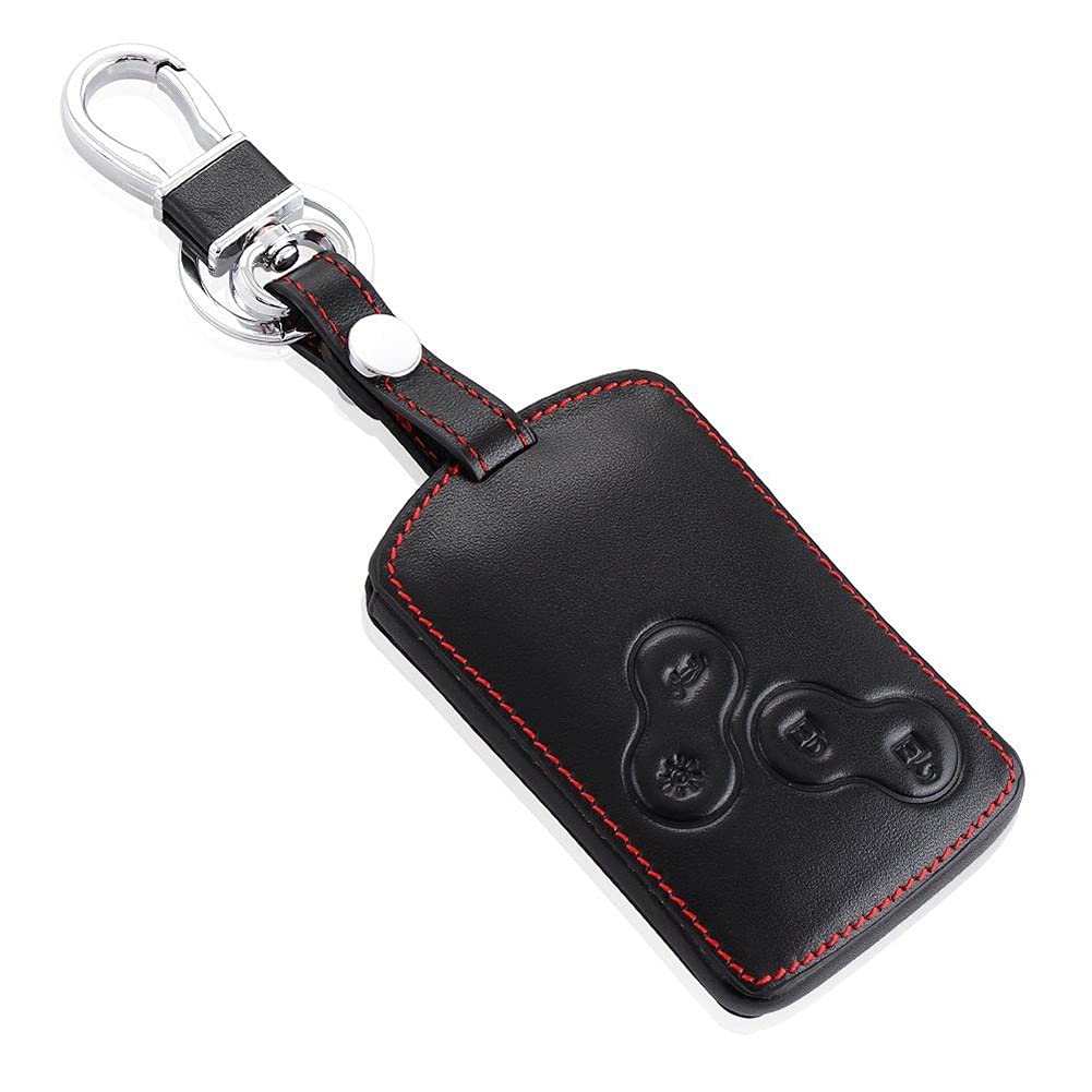 Happyit Auto echtes Leder Smart Key Cover Fall für Renault Clio Scenic Megane Duster Sandero Captur Twingo Koleos 4 Tasten Fernbedienung (Schwarz + rot) von Happyit