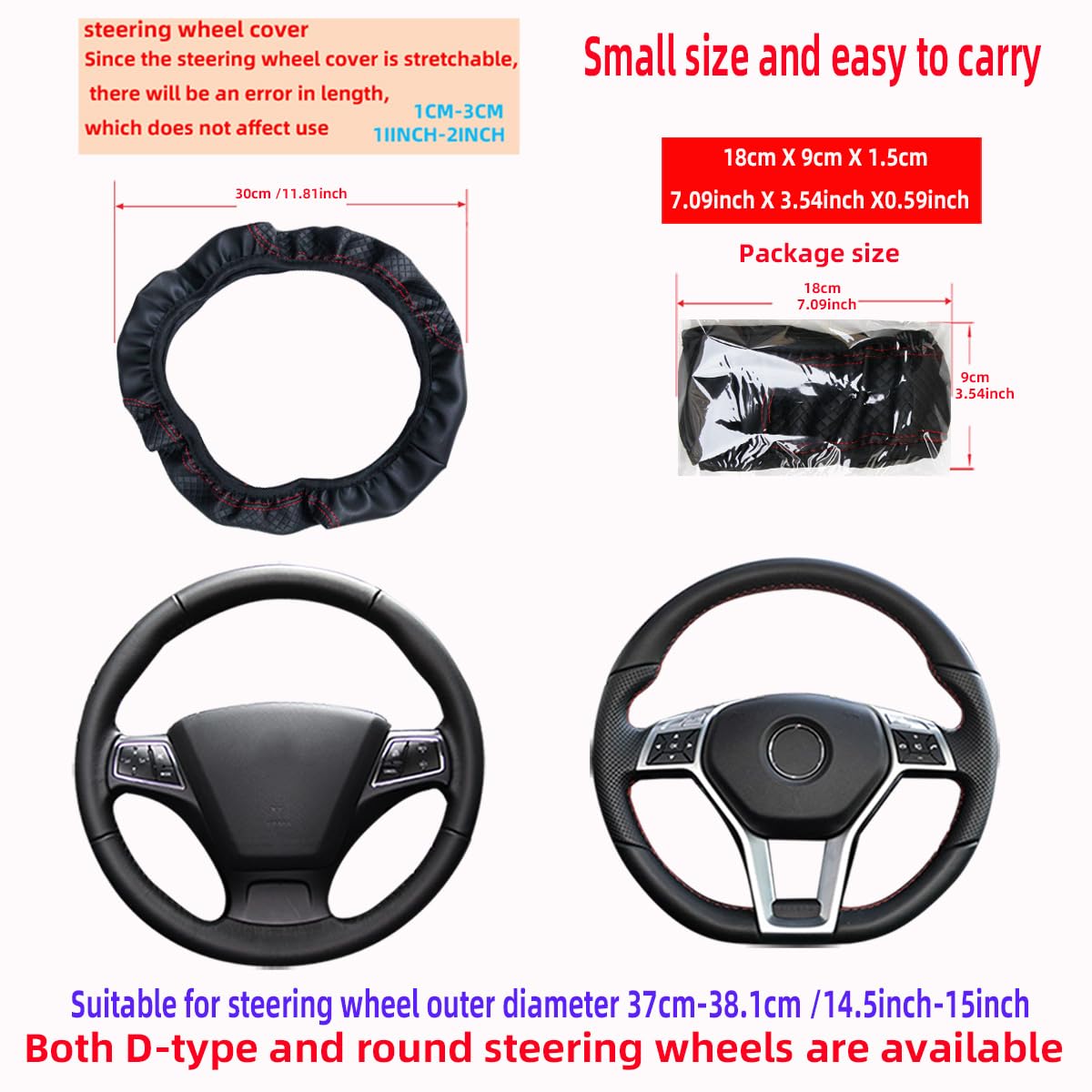 Happyit Leder Auto Lenkradabdeckungen Look Universal 15 Zoll/38CM Autozubehör Innenraum für Auto/LKW/SUV/Van (Schwarz+Grüner Linie) von Happyit