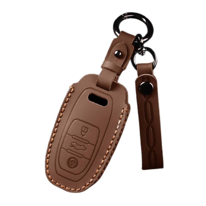 Happyit Leder Auto-Schlüsselanhänger kompatibel mit Audi A6 A7 A8 E-tron Q5 Q8 C8 D5 3 Tasten (Braun) von Happyit
