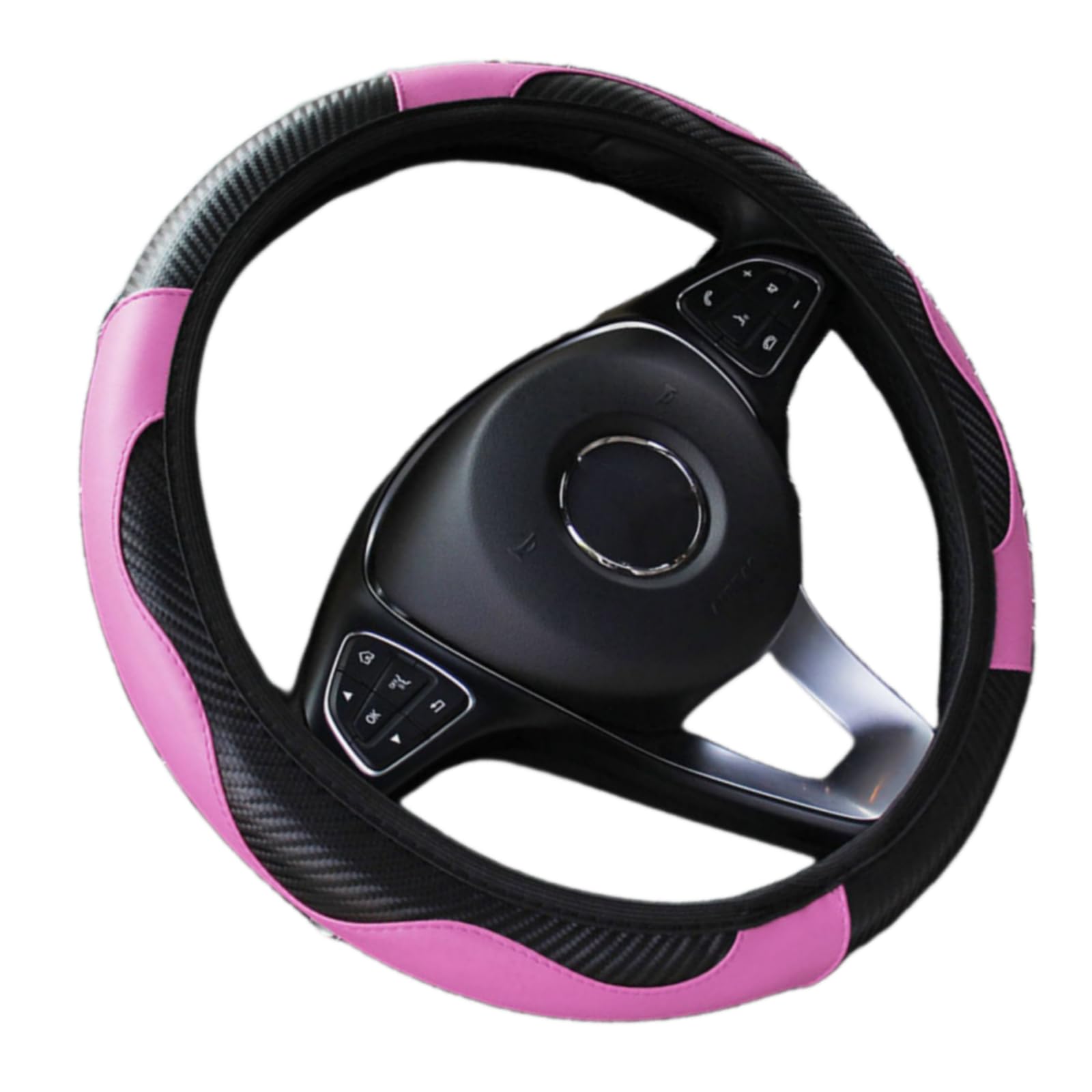 Happyit Microfiber Leder Anti-Rutsch Universal Fit Auto Lenkrad Abdeckung 15 inch/38CM Autozubehör Innen (Rosa) von Happyit