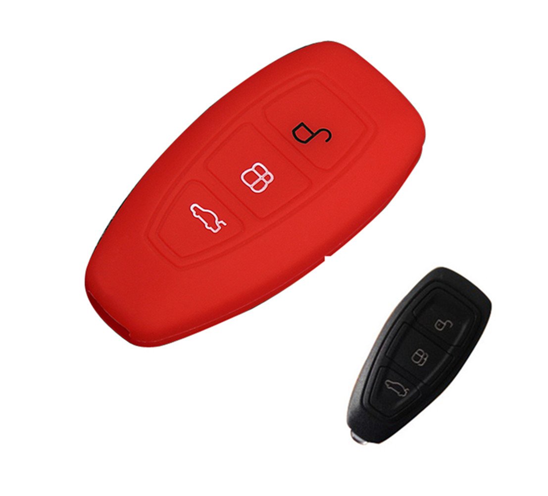 Happyit Silikon Auto Fernbedienung Schlüssel Abdeckung Fall Keychain für Ford Focus MK3 MK4 Kuga Flucht Ecosport Neue Fiesta (Rot) von Happyit