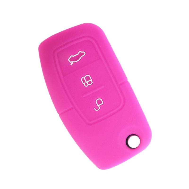 Happyit Silikon-Auto-Schlüssel-Fernabdeckungs-Fall passt für Ford Fiesta Focus 2 Ecosport Kuga Escape MK2 3 Tasten Flip-Taste (Rose rot) von Happyit