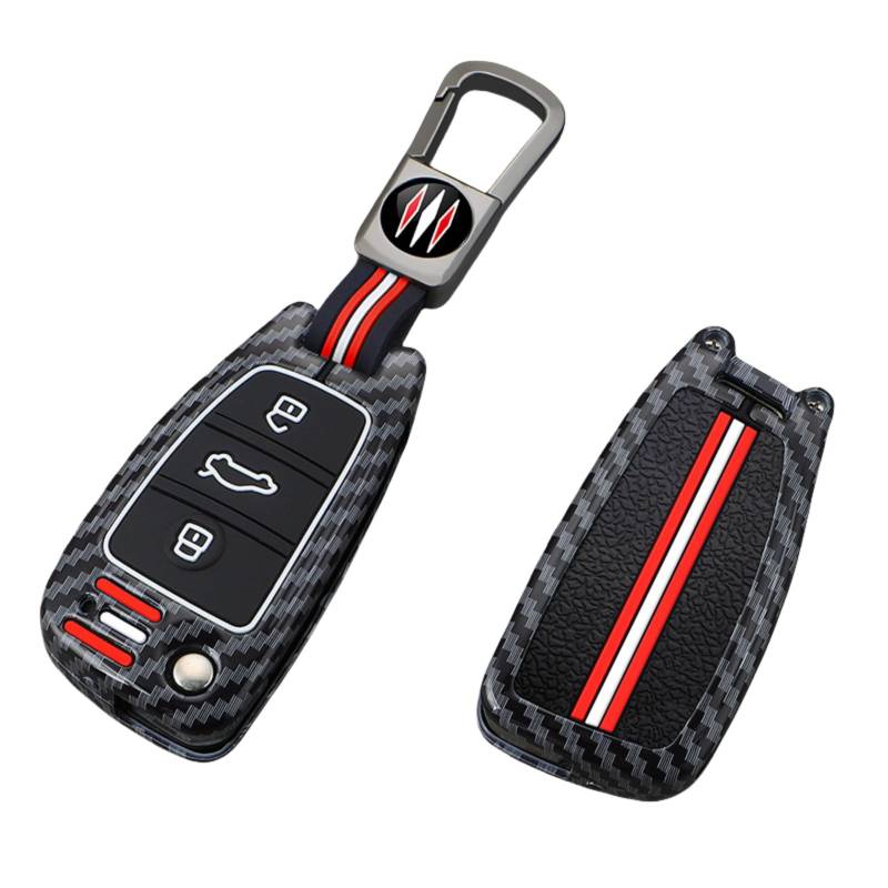 Happyit Zink-Kohlenstoff-Faser-Muster-Legierung Autoschlüssel Abdeckung Fälle für Audi A1 A3 A4 A5 Q7 A6 C5 C6 3 Tasten (Quadratische Schnalle) von Happyit