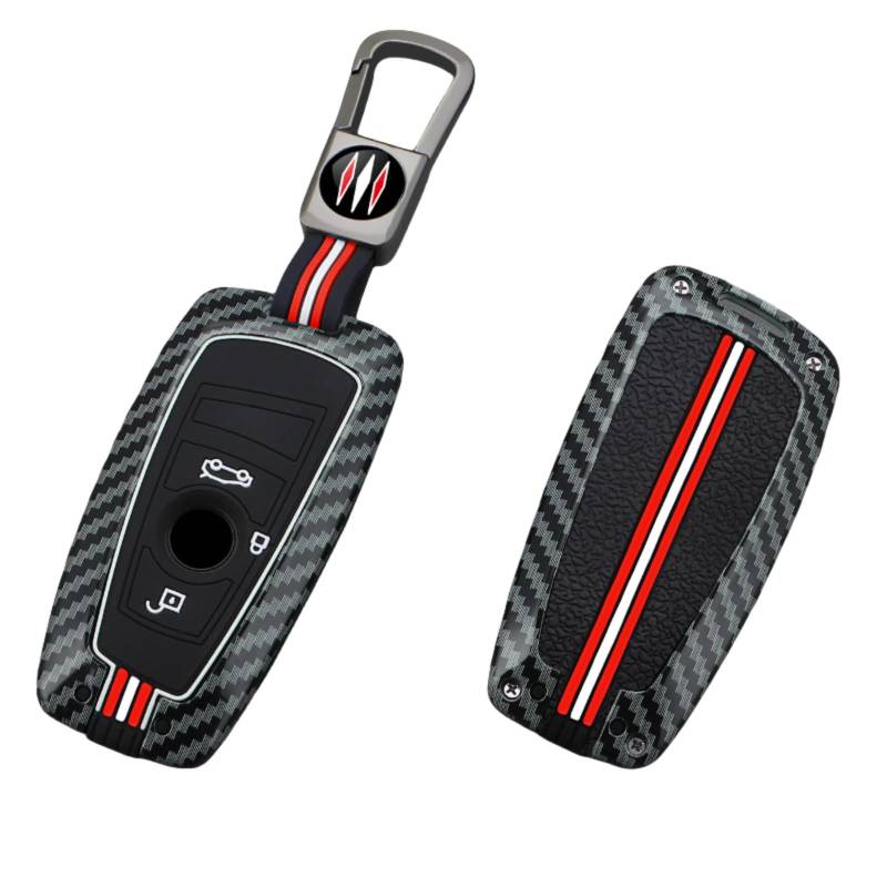 Happyit Zink-Kohlenstoff-Faser-Muster-Legierung Autoschlüssel Abdeckung Fälle für BMW 2 3 4 5 6 7 Series X3 X4 M2 M3 M4 M5 M6 GT3 GT5 3/4 Tasten (Quadratische Schnalle+3B) von Happyit