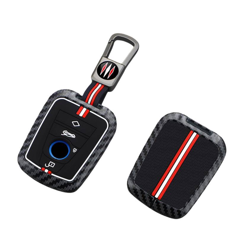 Happyit Zink-Kohlenstoff-Faser-Muster-Legierung Autoschlüssel Abdeckung Fälle für BMW I3 I8 Series car Key Bag Accessories 4 Tasten (Quadratische Schnalle+4B2) von Happyit
