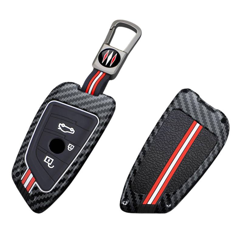 Happyit Zink-Kohlenstoff-Faser-Muster-Legierung Autoschlüssel Abdeckung Fälle für BMW X1 X3 X4 X5 F15 X6 F16 G30 7 Series G11 F48 F39 520 525 f30 118i 218i 320i 3/4 Tasten (Quadratische Schnalle+3B) von Happyit