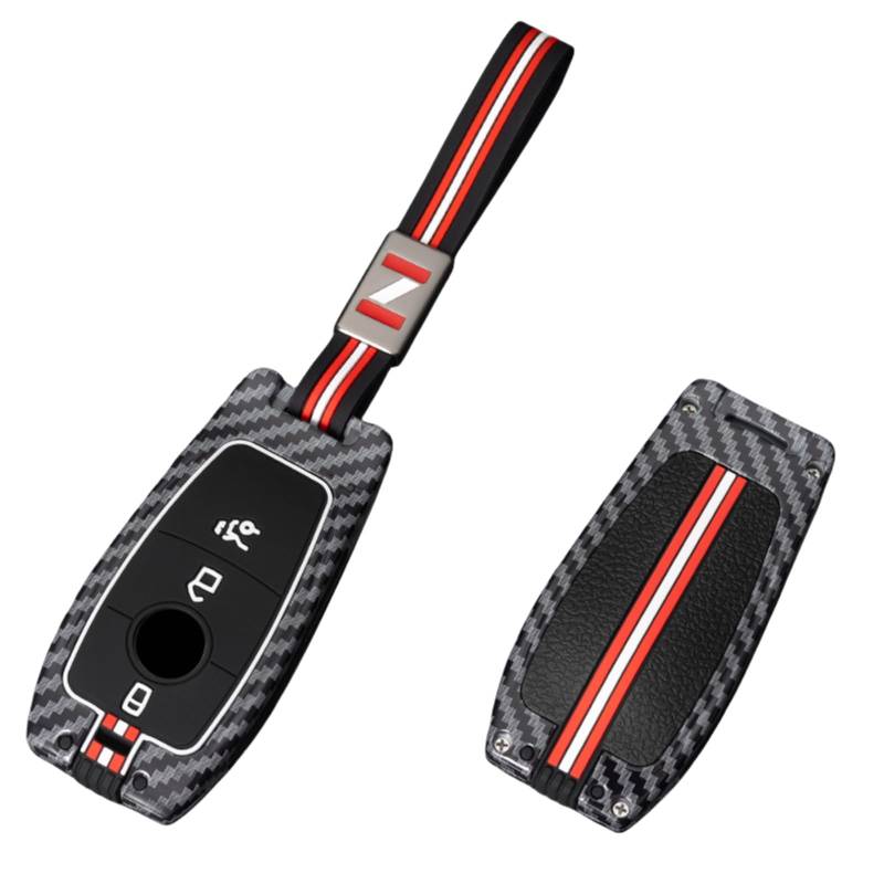 Happyit Zink-Kohlenstoff-Faser-Muster-Legierung Autoschlüssel Abdeckung Fälle für Mercedes Benz A C E S GLC GLE GLS CLA Class W205 W213 W177 X167 W222 G63 3/4 Tasten (Seil+3B) von Happyit