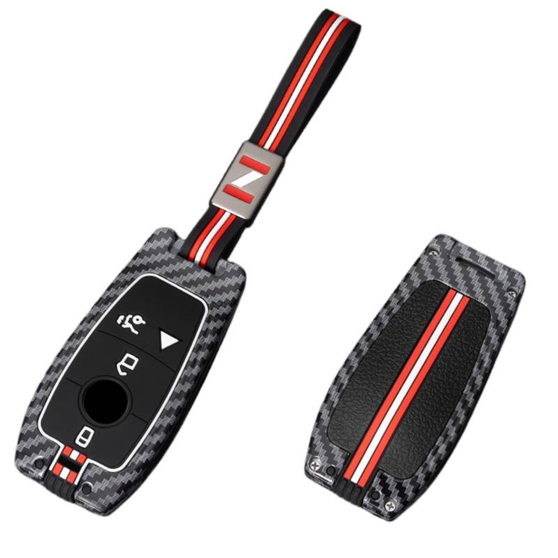 Happyit Zink-Kohlenstoff-Faser-Muster-Legierung Autoschlüssel Abdeckung Fälle für Mercedes Benz A C E S GLC GLE GLS CLA Class W205 W213 W177 X167 W222 G63 3/4 Tasten (Seil+4B) von Happyit