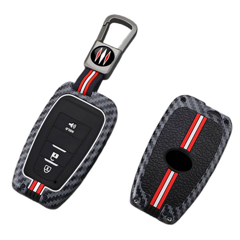 Happyit Zink-Kohlenstoff-Faser-Muster-Legierung Autoschlüssel Abdeckung Fälle für Toyota CHR Camry Corolla RAV4 Highlander C-HR Prius Land Cruiser Prado 2/3/4 Tasten (Quadratische Schnalle+3B1) von Happyit