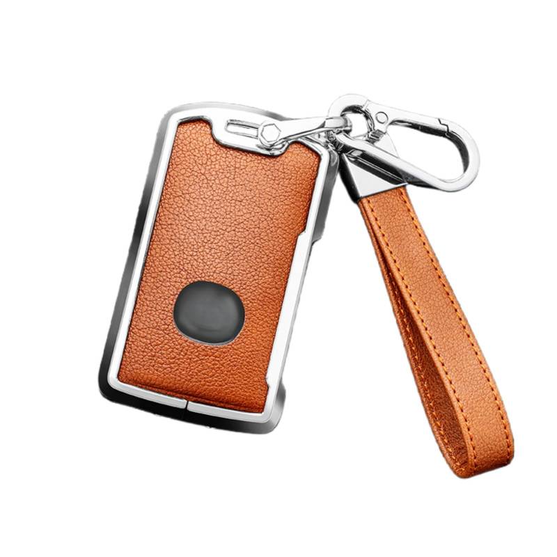 Happyit Zink-Legierung Leder Autoschlüssel-Hüllen für Mazda 3 Alexa CX4 CX5 CX-5 CX8 CX-30 CX30 2019-2024 3 Tasten (Braun+Silber) von Happyit