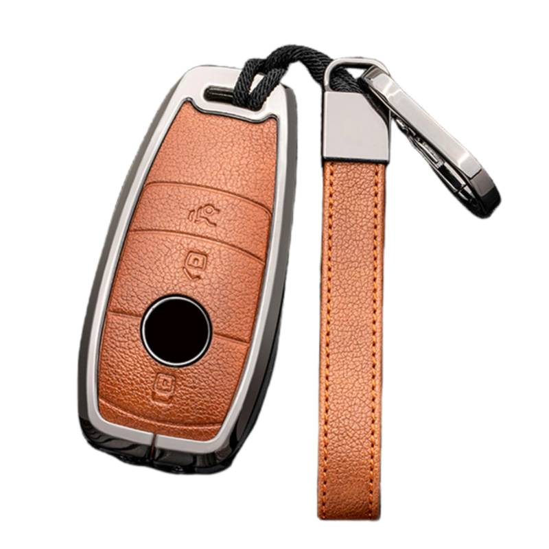 Happyit Zink-Legierung Leder Autoschlüssel-Hüllen für Mercedes Benz A C E S GLC GLE GLS CLA Class W205 W213 W177 X167 W222 G63 3 Tasten (Braun+Grau) von Happyit