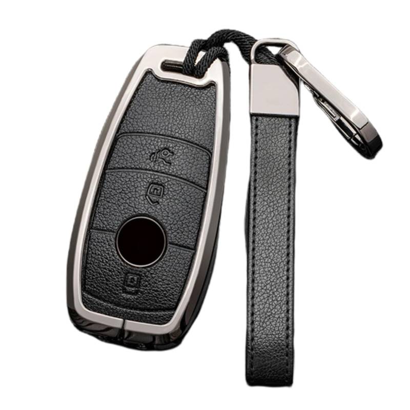 Happyit Zink-Legierung Leder Autoschlüssel-Hüllen für Mercedes Benz A C E S GLC GLE GLS CLA Class W205 W213 W177 X167 W222 G63 3 Tasten (Schwarz+Grau) von Happyit