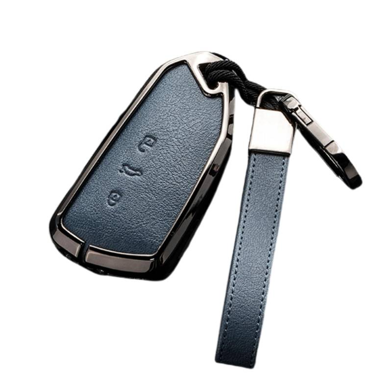 Happyit Zink-Legierung Leder Autoschlüssel-Hüllen für VW Volkswagen Golf 8 2020 Skoda Octavia A8 2021 SEAT Leon MK4 3 Tasten (Blau+Grau) von Happyit