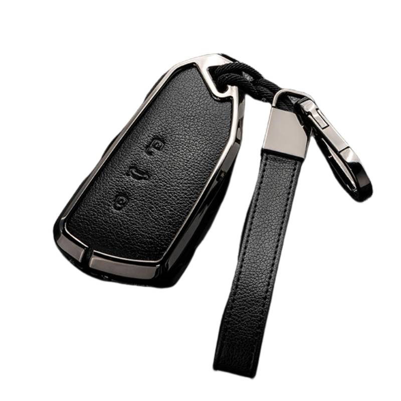 Happyit Zink-Legierung Leder Autoschlüssel-Hüllen für VW Volkswagen Golf 8 2020 Skoda Octavia A8 2021 SEAT Leon MK4 3 Tasten (Schwarz+Grau) von Happyit